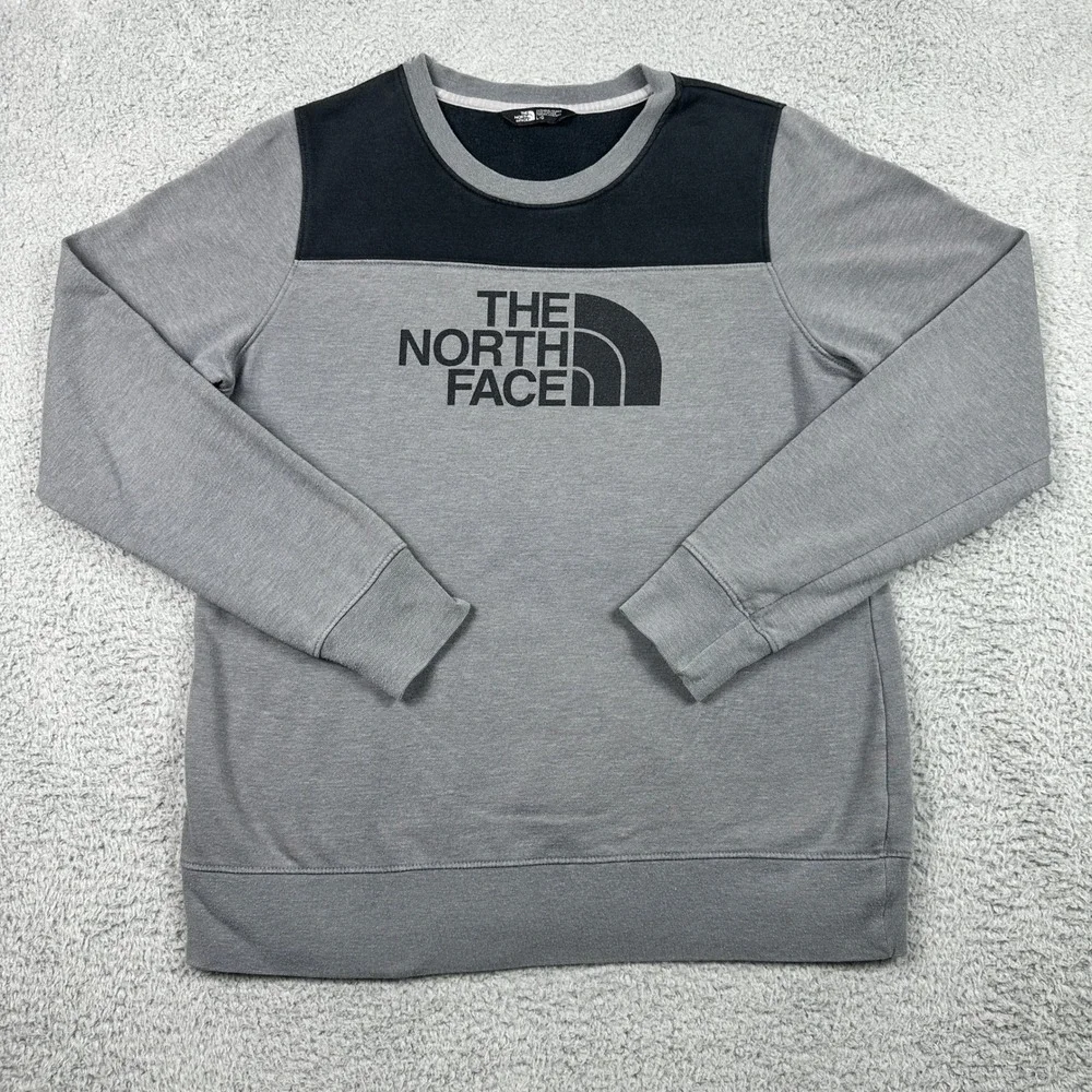The North Face Crewneck‎ Sweatshirt Mens Large Gray Black Logo Pullover Fleece