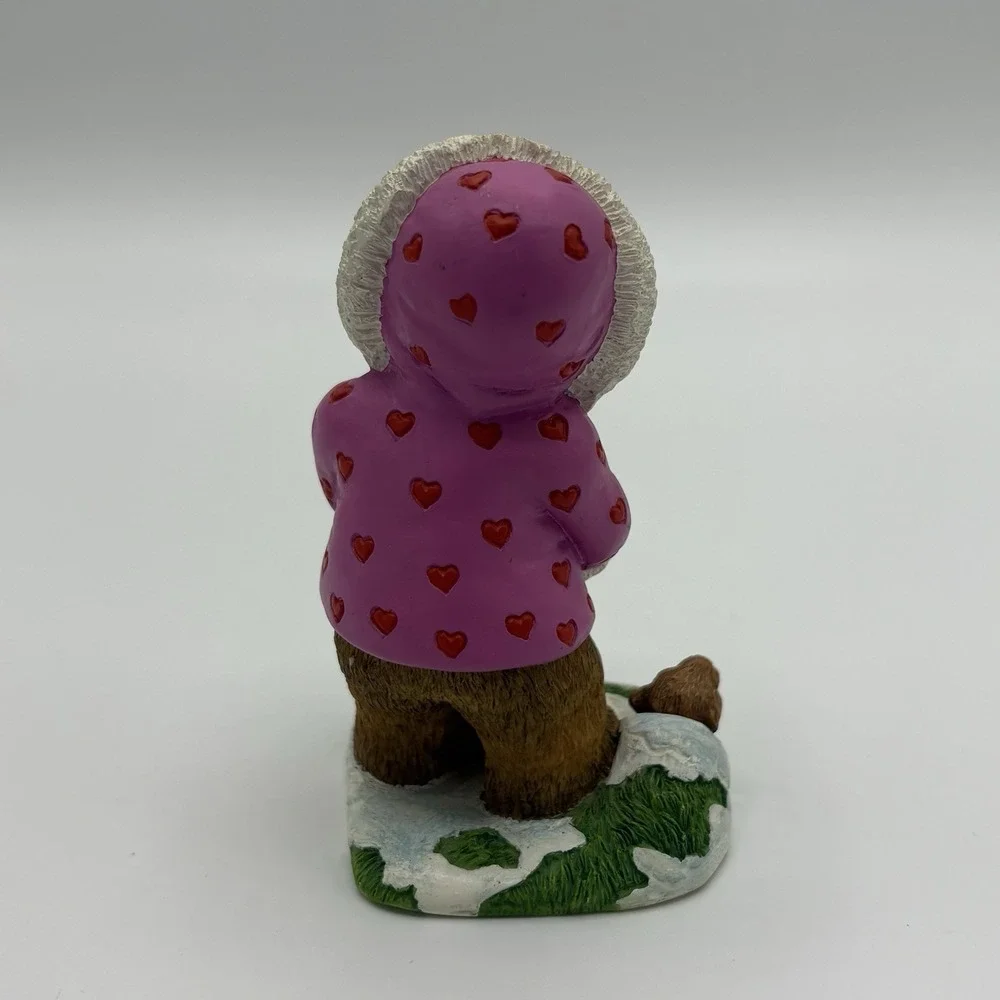 Danbury Mint February Calendar Bear Figurine‎ Heart Parka Groundhog Pink Brown