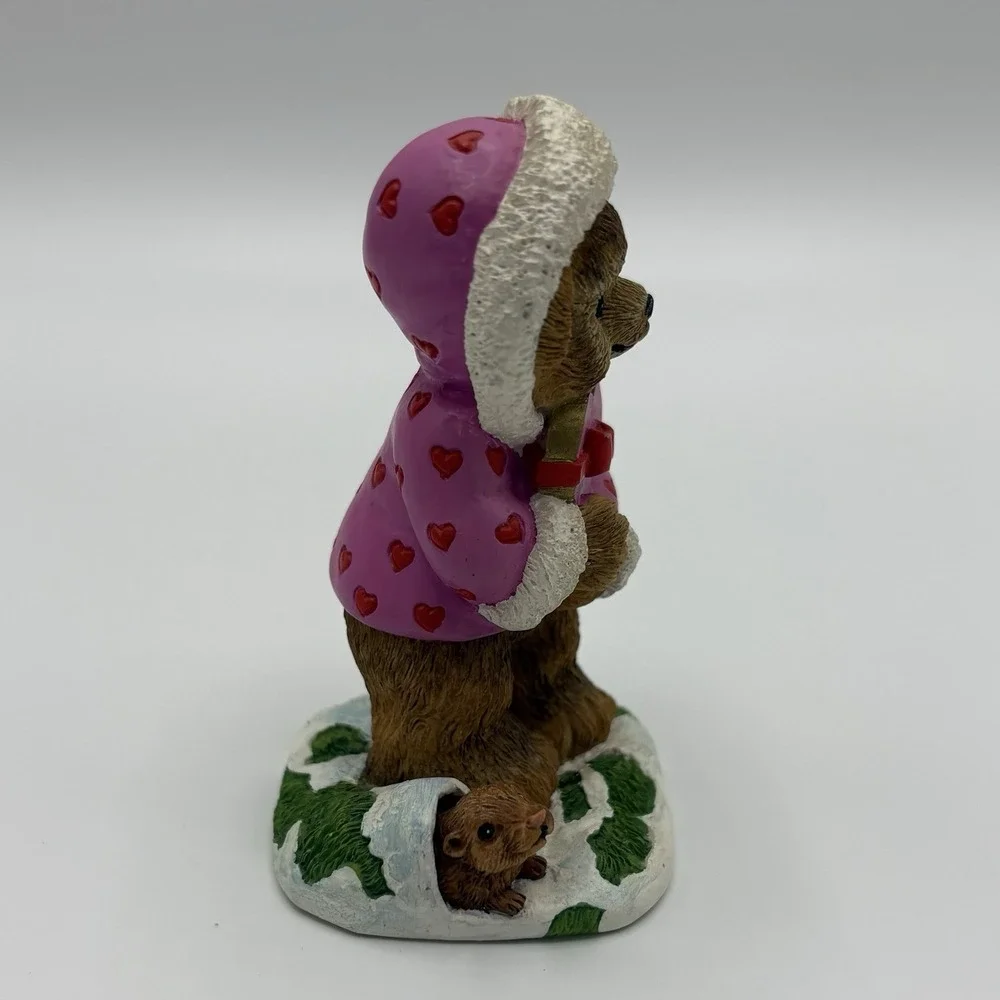 Danbury Mint February Calendar Bear Figurine‎ Heart Parka Groundhog Pink Brown