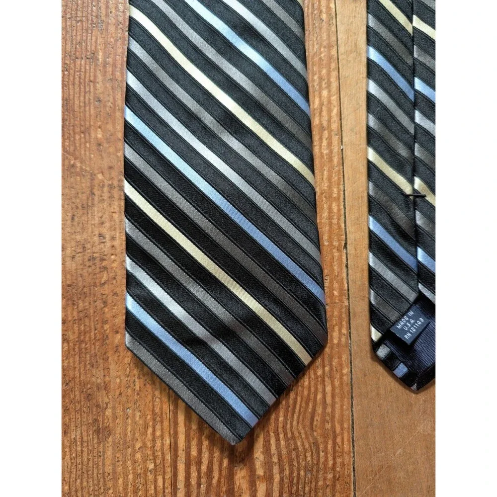 Hart Schaffner Marx Black Blue Yellow Cross-Striped 100% Silk Tie Made In USA