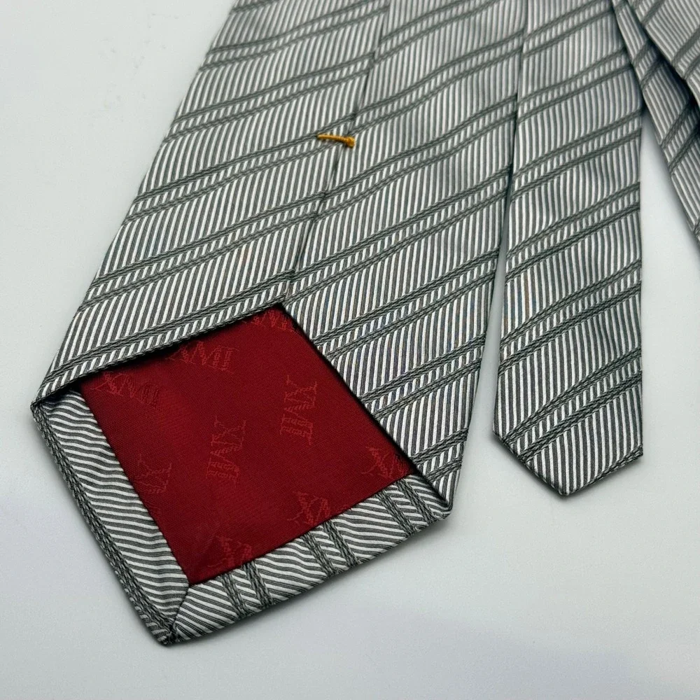 XMI for Nordstrom Mens Silk Tie Grey Silver‎ Striped Handmade USA Italian Fabric