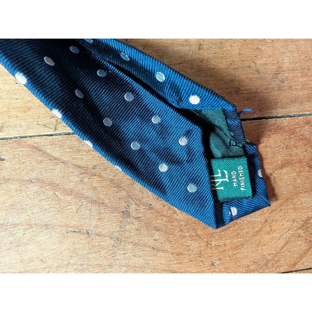 Lauren Ralph Lauren Silk Necktie Tie Polka Dot Blue Business Party Suit 3.25