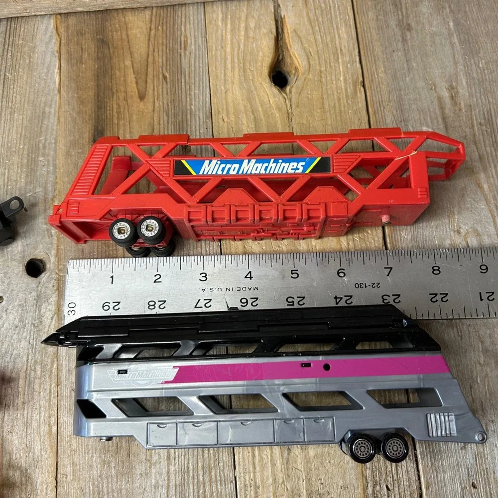 Micro Machines Micro Express Train Set Galoob Vintage Auto Transport Lot 4pc