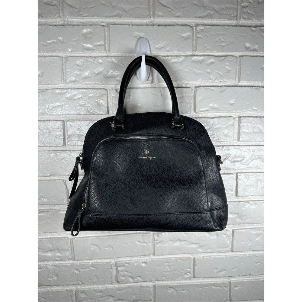 Nanette Lepore Black Pebbled Faux Leather‎ Dome Satchel Bag Gold Hardware Y2K