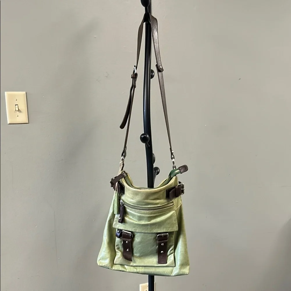 Tano Olive Green Crossbody with Dark Brown Accents