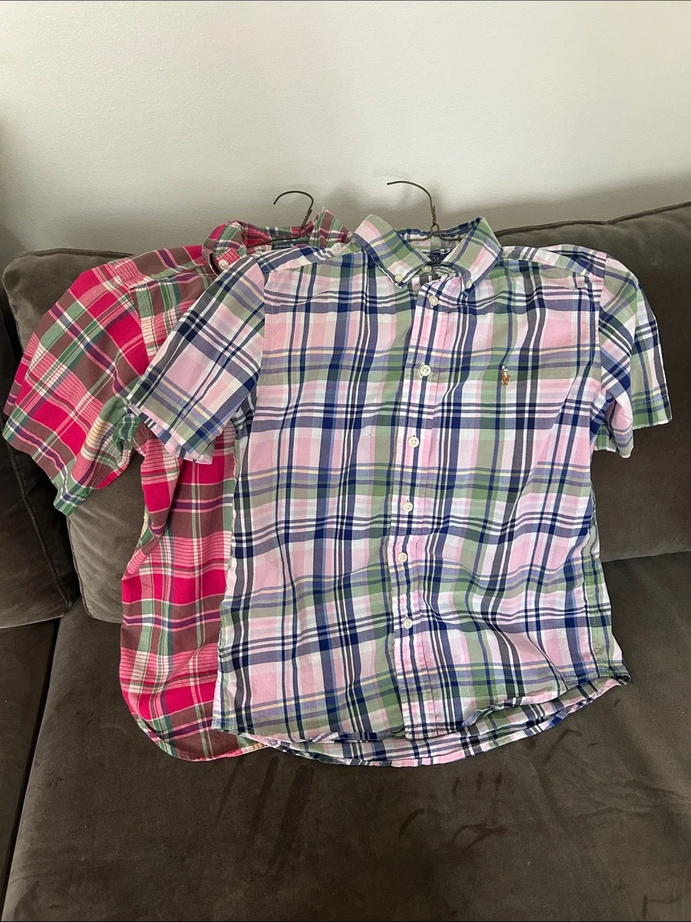 Ralph Lauren Short-Sleeve Plaid Button-Down Shirts Pink & Blue, Blue & Green