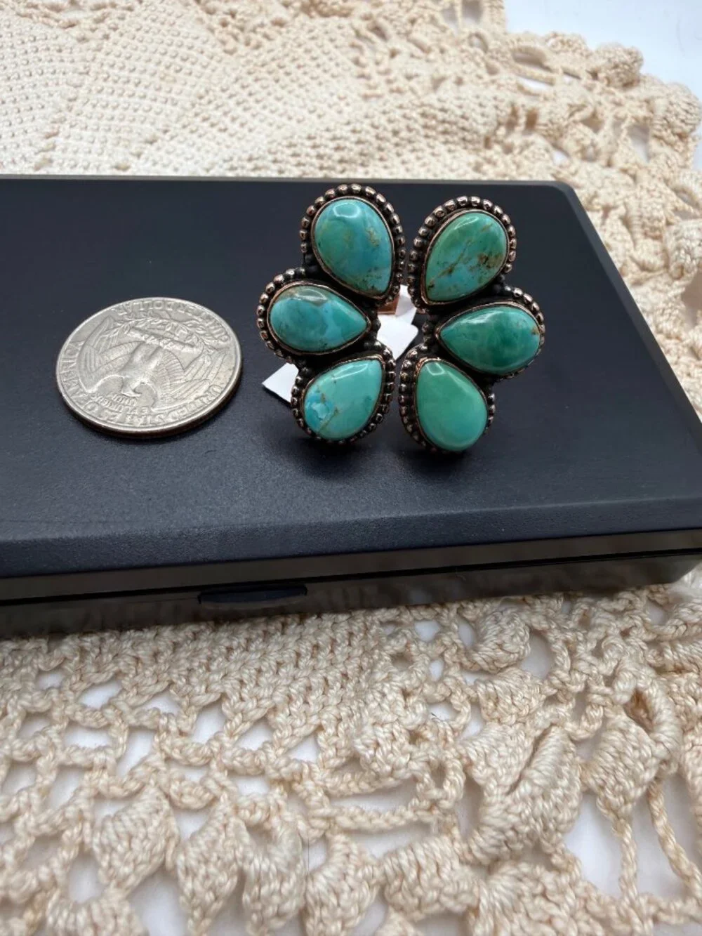 NWT Artisan Statement Mohave Turquoise  Cluster BIPASS Ring Copper Adj Southwest