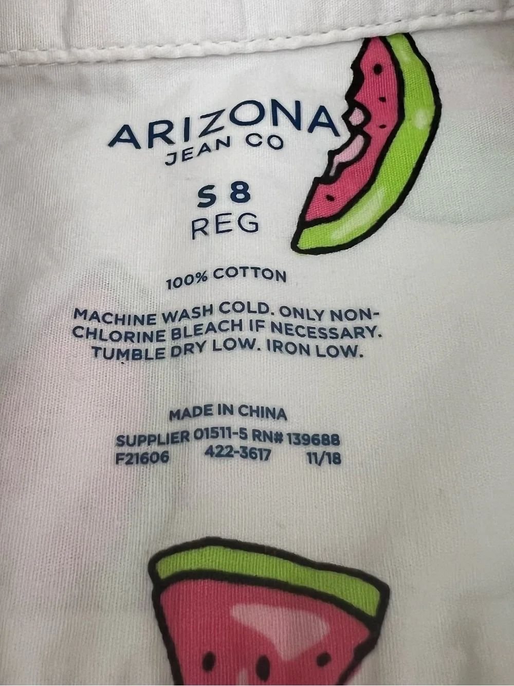 Arizona jeans co button down boys shirt  White with pink watermelon 🍉 slices and