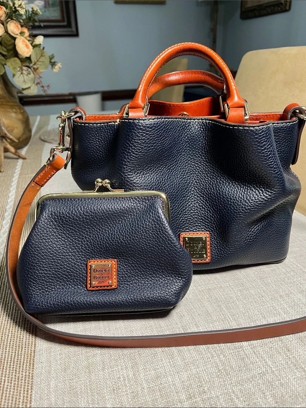Dooney & Bourke Navy Leather  Mini Barlow with Kisslock Coin Purse