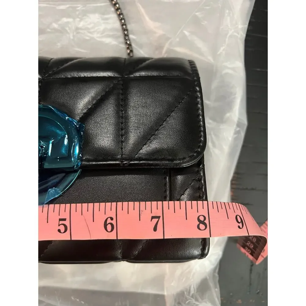 New Black Quilted Faux Leather Chain Crossbody Purse Geometric Lock Shoulder