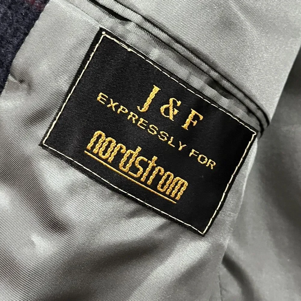 VTG Nordstrom J&F Blazer Men 42R 100% Wool Sport Coat‎ Plaid Navy