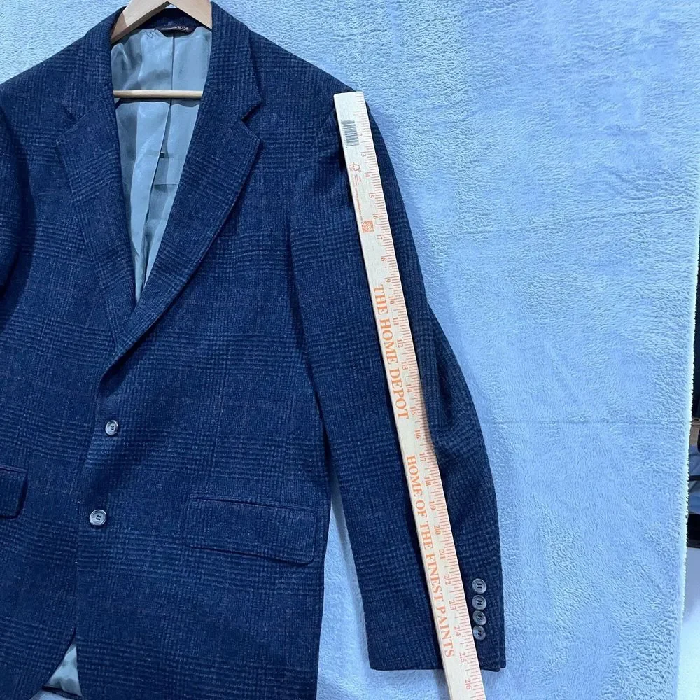 VTG Nordstrom J&F Blazer Men 42R 100% Wool Sport Coat‎ Plaid Navy