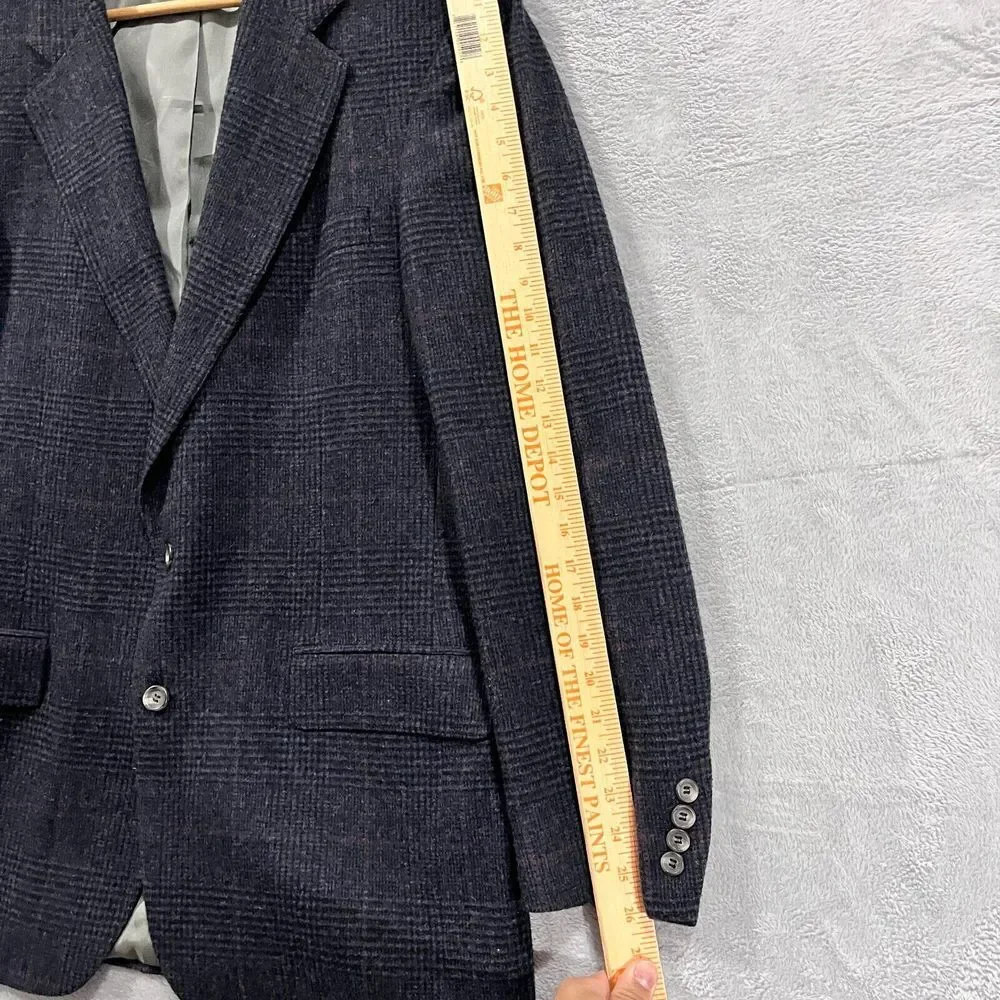 VTG Nordstrom J&F Blazer Men 42R 100% Wool Sport Coat‎ Plaid Navy