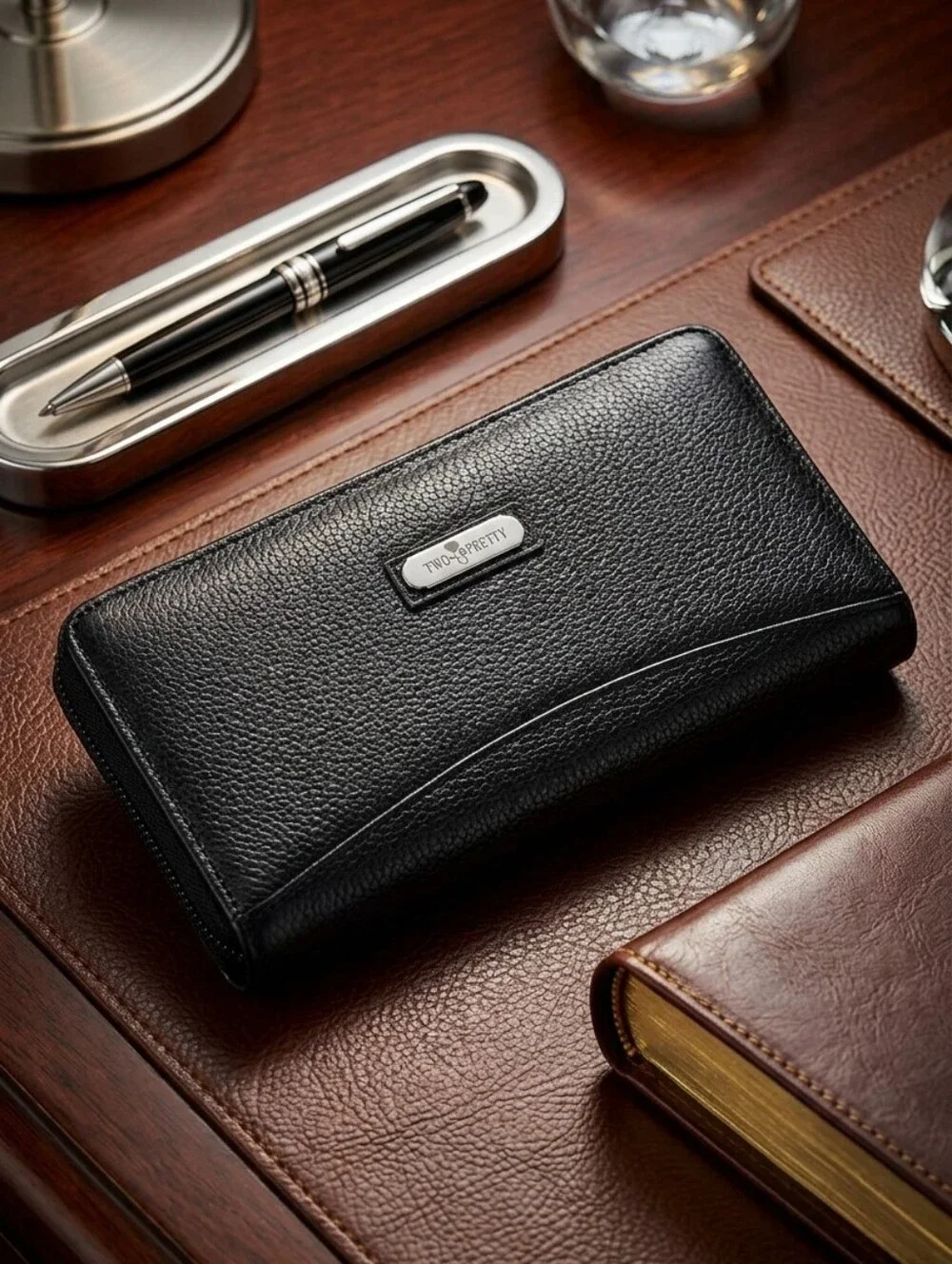Two Pretty Handcrafted Black Zippered Wallet