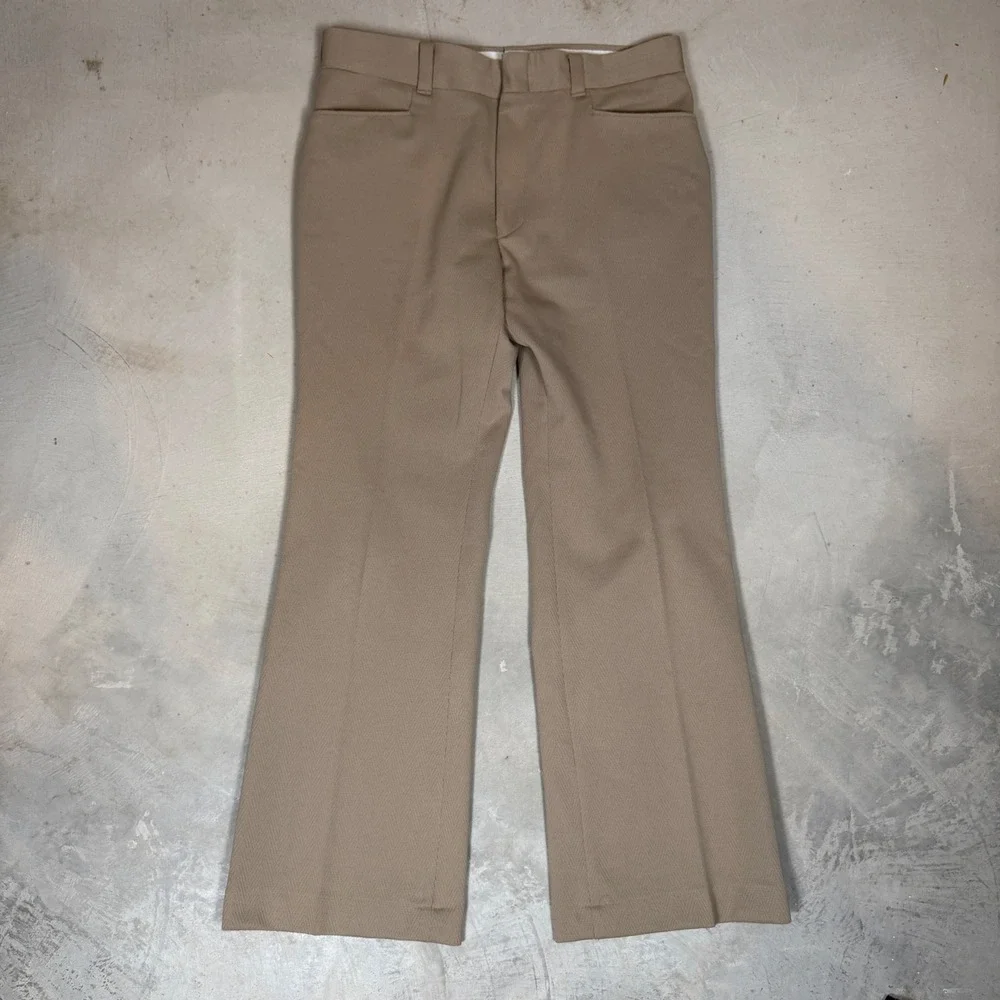 Vintage 70s disco Levis Panatela Mens Tan Flare bootcut Trousers 36x30 hippie