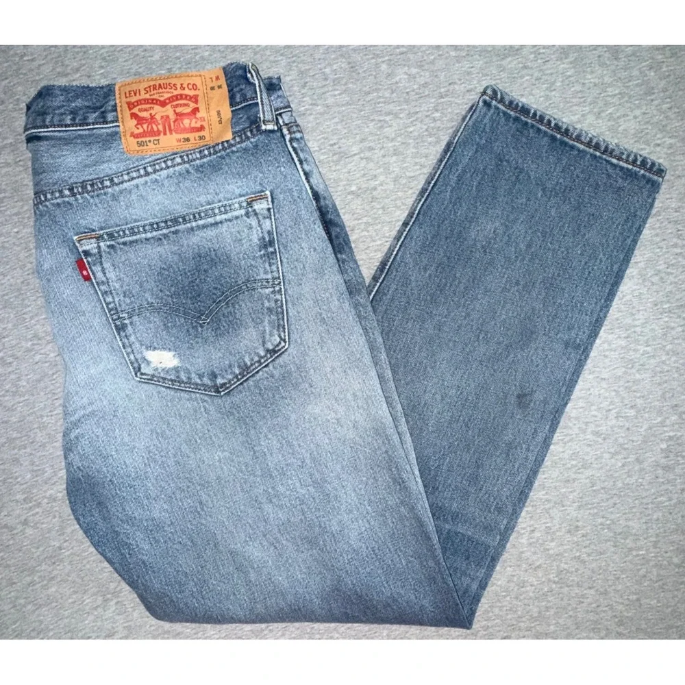 Levis 501 CT Mens Tapered Blue Distressed Jeans Size 36x30 Streetwear Vintage
