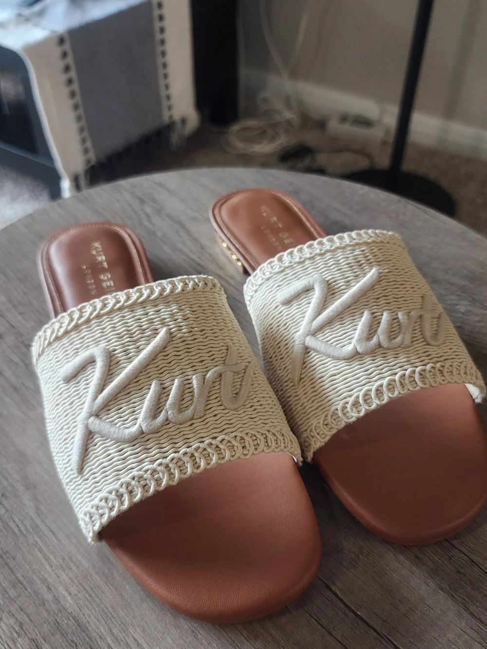 Kurt Geiger Beige Raffia Slide Sandals