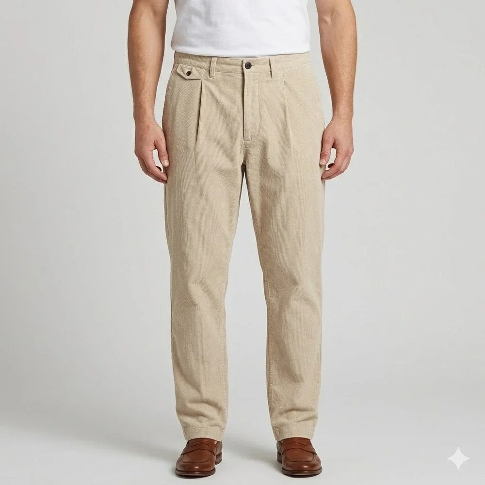 Banana‎ Republic Corduroy Tapered Pleat Pants 35x30 Tan Beige
