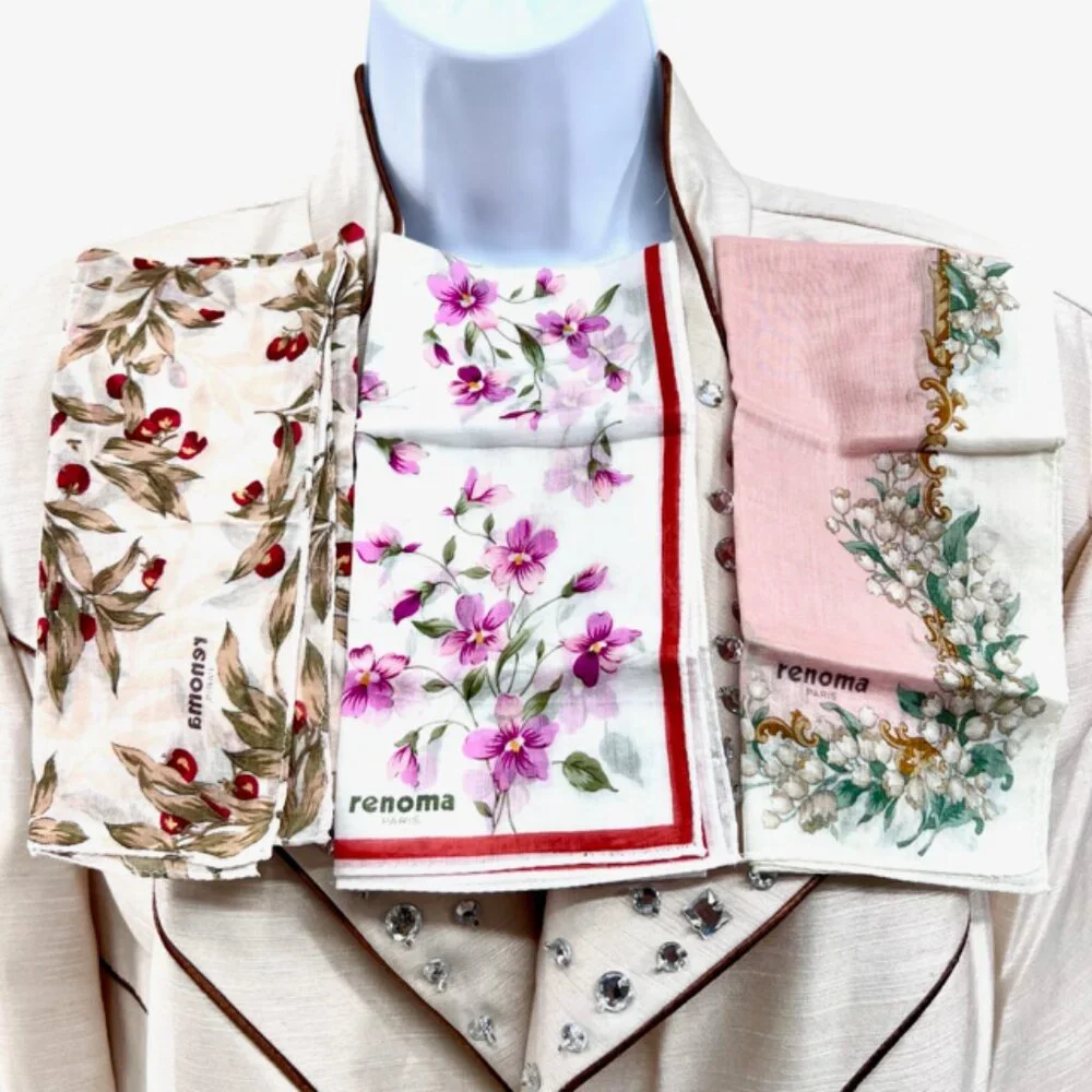 New Set of 3 RENOMA Paris Handkerchief coton 17