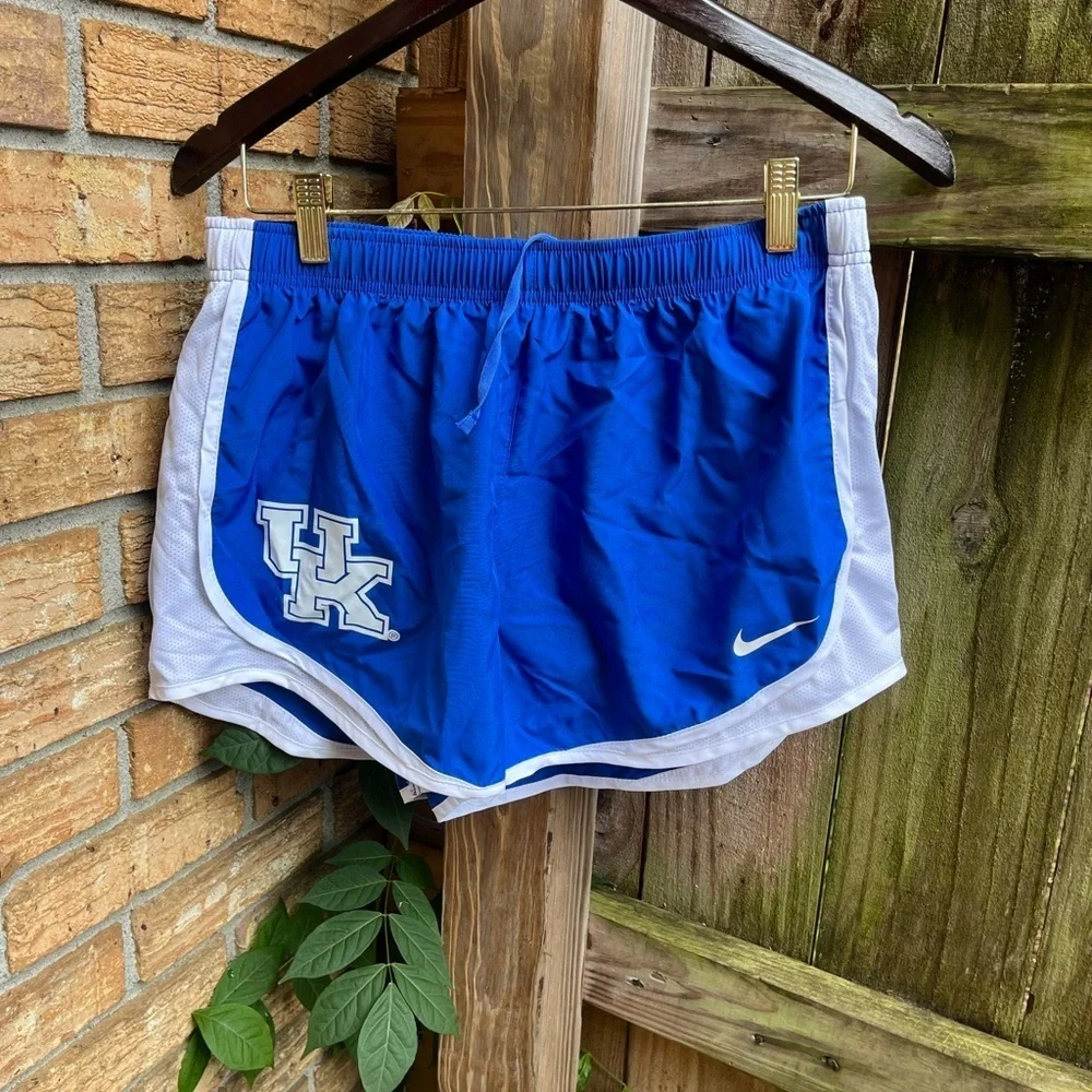 Nike Women's Blue and White Athletic Shorts - UK Logo