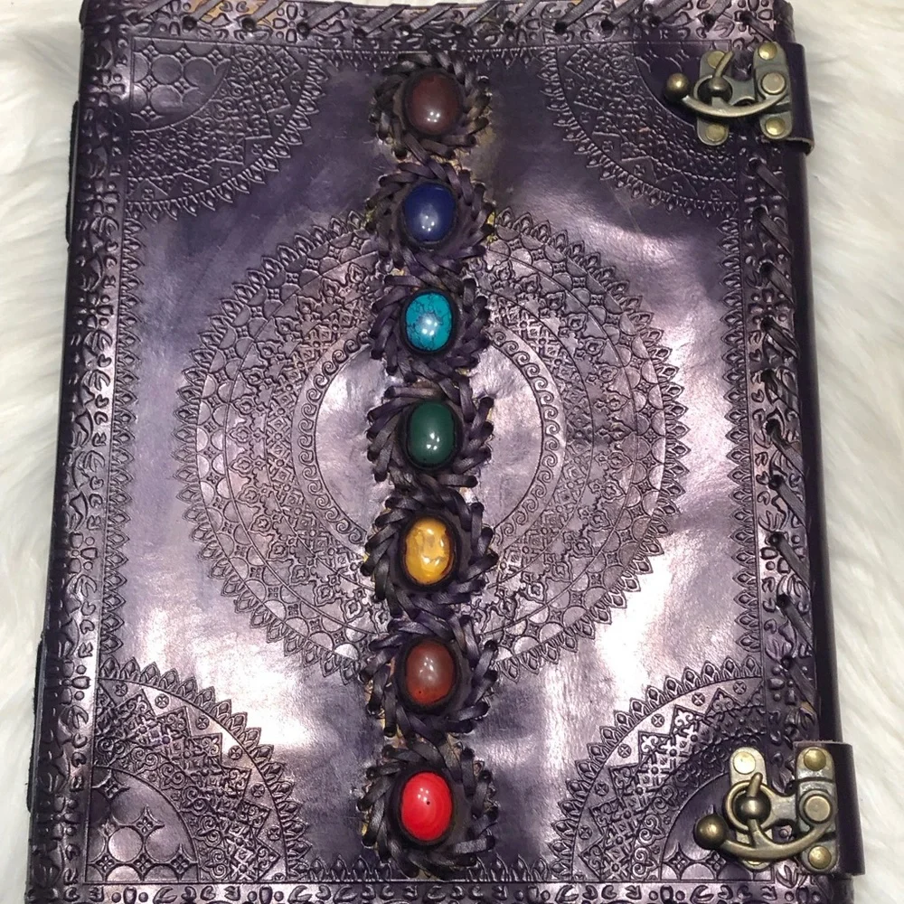 Seven Chakra Medieval Stone Embossed Handmade Jumbo Leather Journal