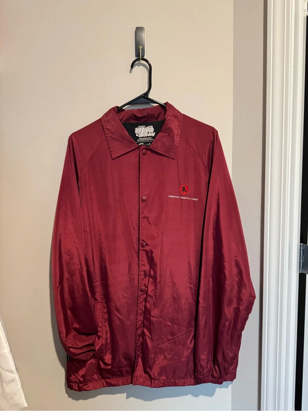 Naruto Anime Maroon Satin Coach Jacket