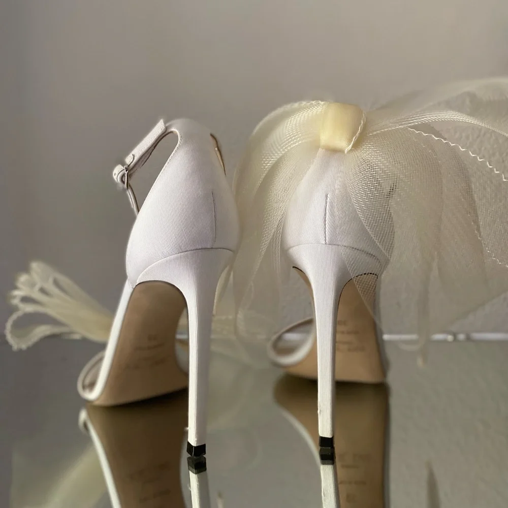 Wedding jimmy Choo Aveline 100 Latte AsymmetricGrosgrain Fascinator Bows 38