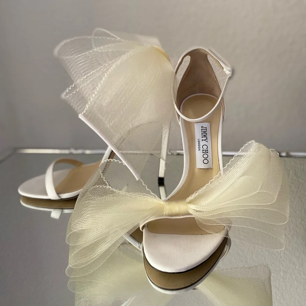 Wedding jimmy Choo Aveline 100 Latte AsymmetricGrosgrain Fascinator Bows 38