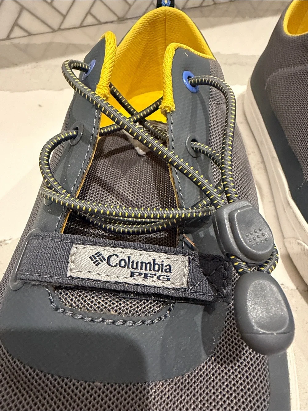 Columbia Men’s Gray and Yellow Slip-On Lace Sneakers PFG Boating Shoes 11 Men