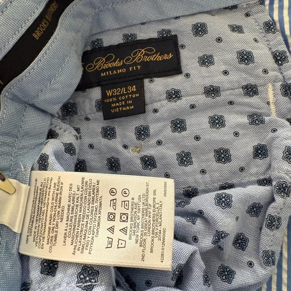 Brooks Brothers Milano Fit Seersucker Pants Mens 32x34 Blue White Striped Cotton