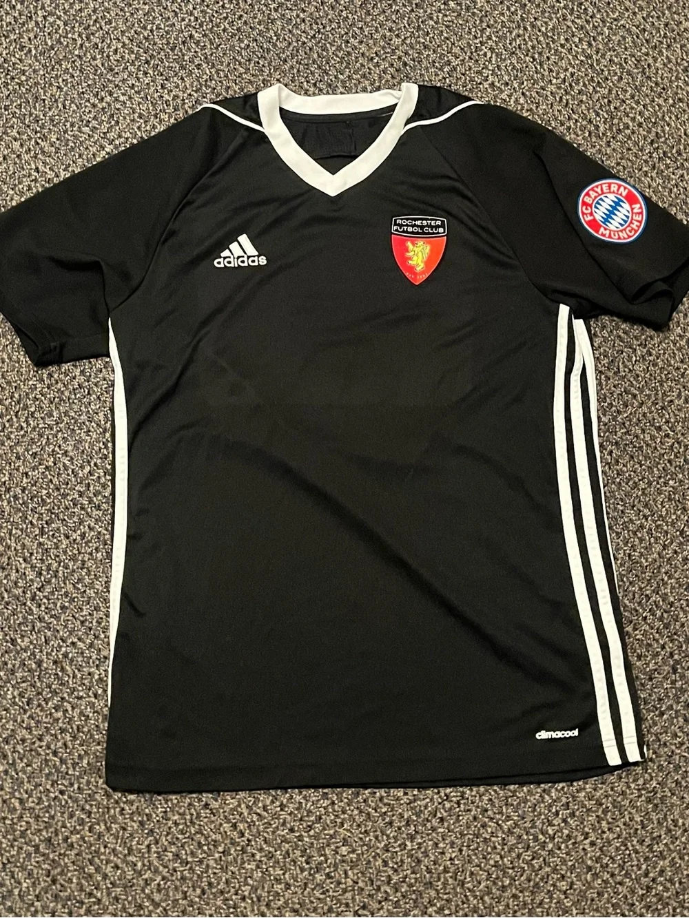 adidas Men’s Black Rochester United Soccer Jersey with White Trim and Red Crest