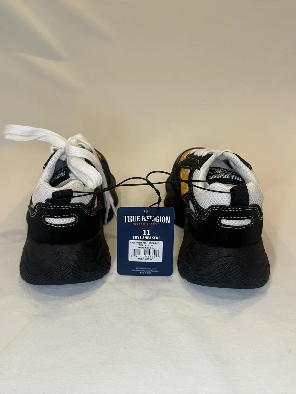 True Religion Boys Dad Sneakers Black Mustard Yellow Chunky Sole NWT Size 12