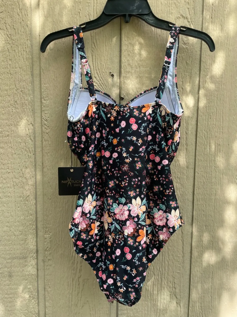 Floral Black One-Piece Swimsuit with Pink & Coral Blooms
