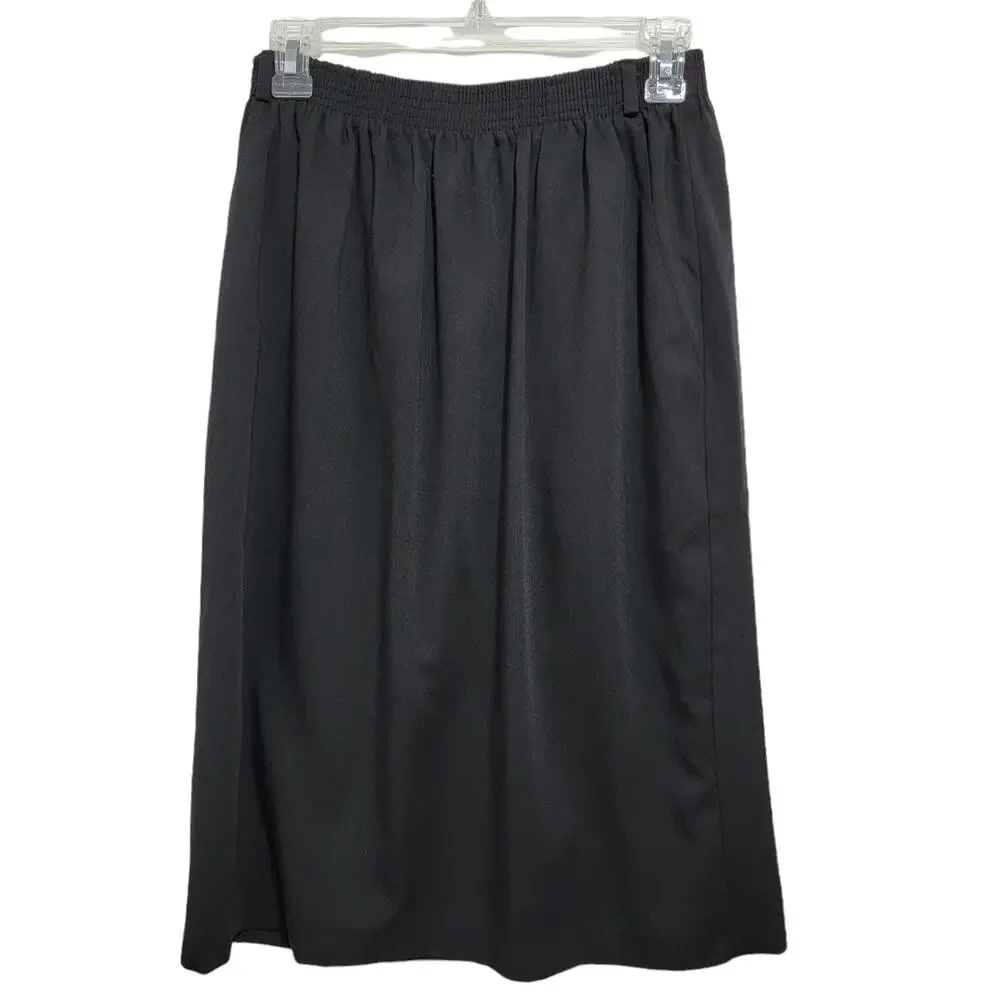 Metro New York Womens VTG Black Elastic Waist Aline Skirt Size 10