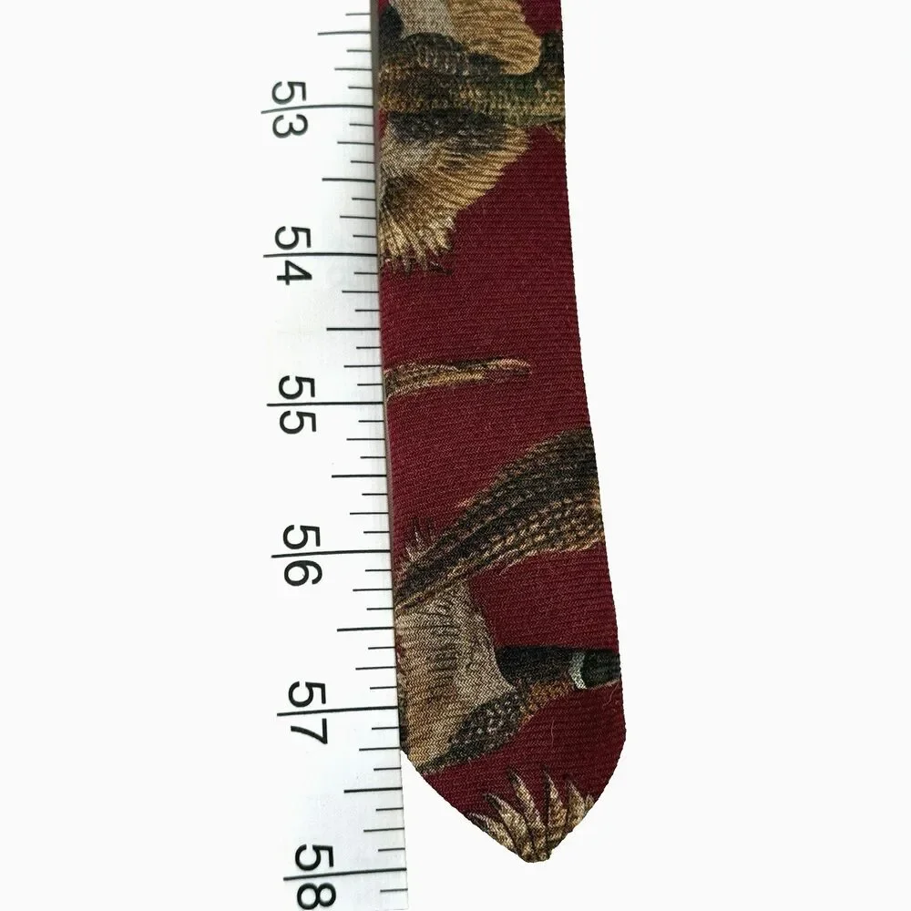 Vtg Robert Talbott Pheasant Neck Tie Hand Sewn Maroon 50/ 50 Silk Wool 3.75 x 58