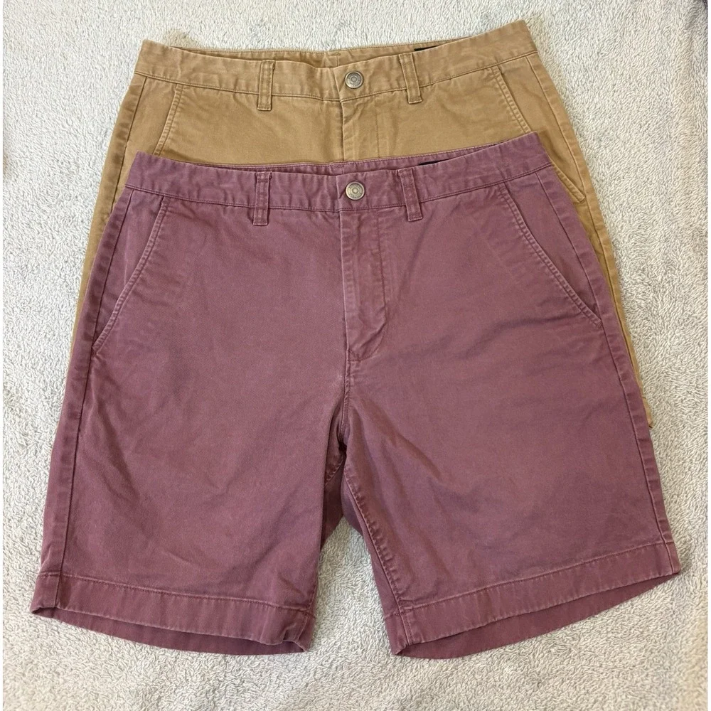 Bonobos Mens 32 (34) Washed Chino Shorts Lot 2 Pair Tan Burgundy Stretch 8
