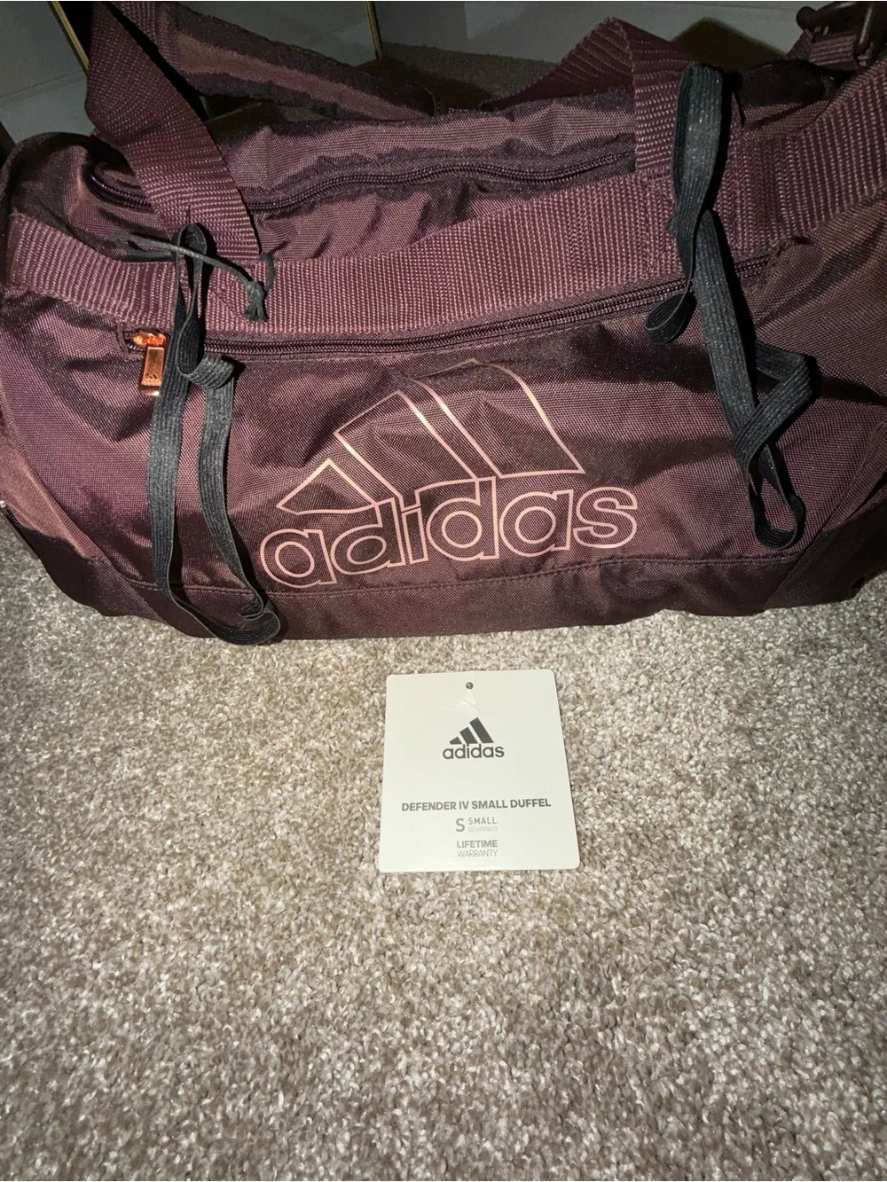 adidas Small Duffel Bag in Burgundy with Pink Logo