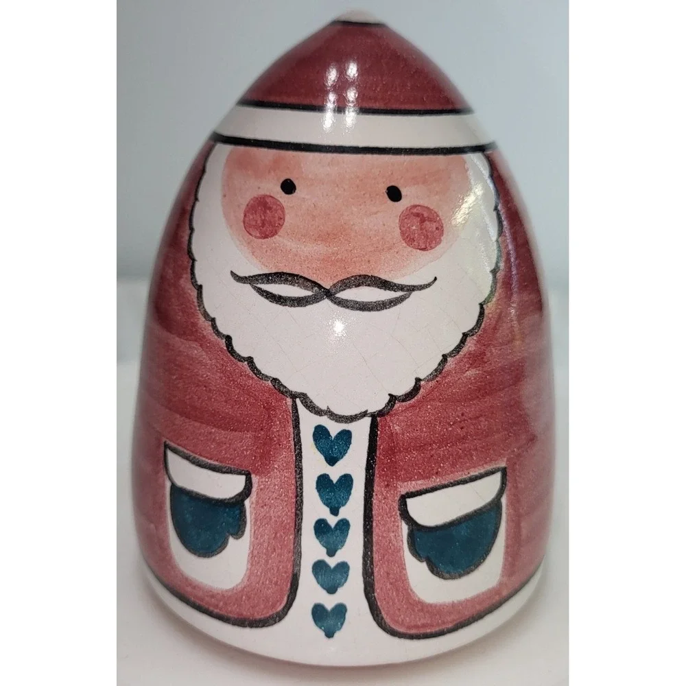 Santa Claus Columbia Falls Red Clay Ceramic Hand Painted Round Figurine Vintage