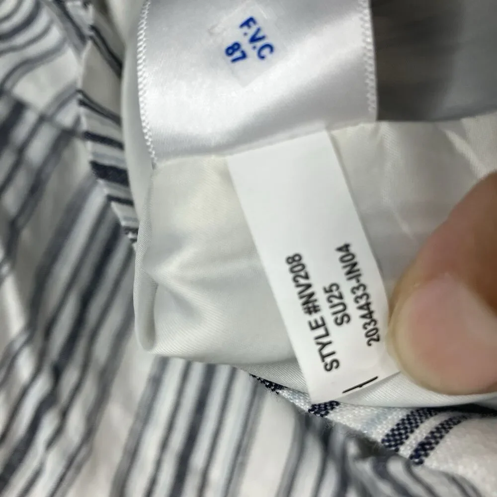 Madewell Linen Mini Skirt Coastal White Blue Striped Single Pleat Preppy WMNS 12