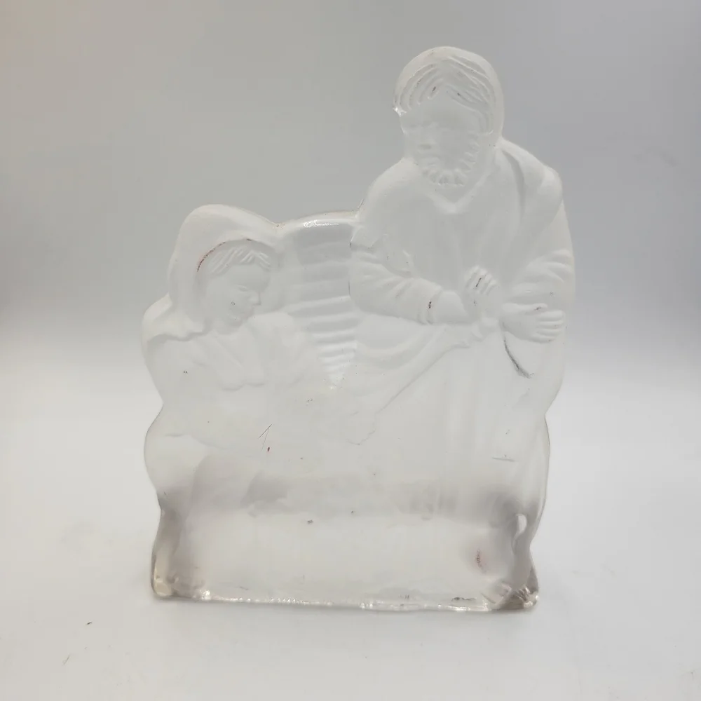Vintage Frosted Satin Glass Nativity Scene Tea Light Candleholder