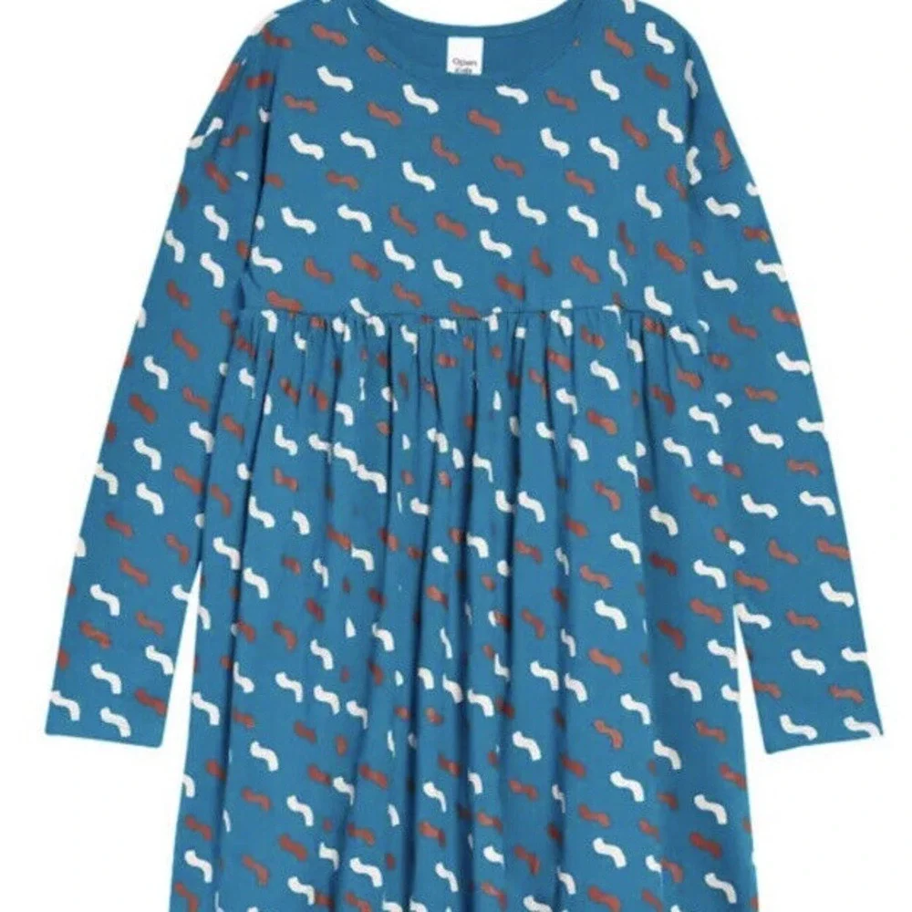 Open Edit Easy Bold Long Sleeve Teal  Tiered Lacquer Waves dress,‎ Size 6, NWT
