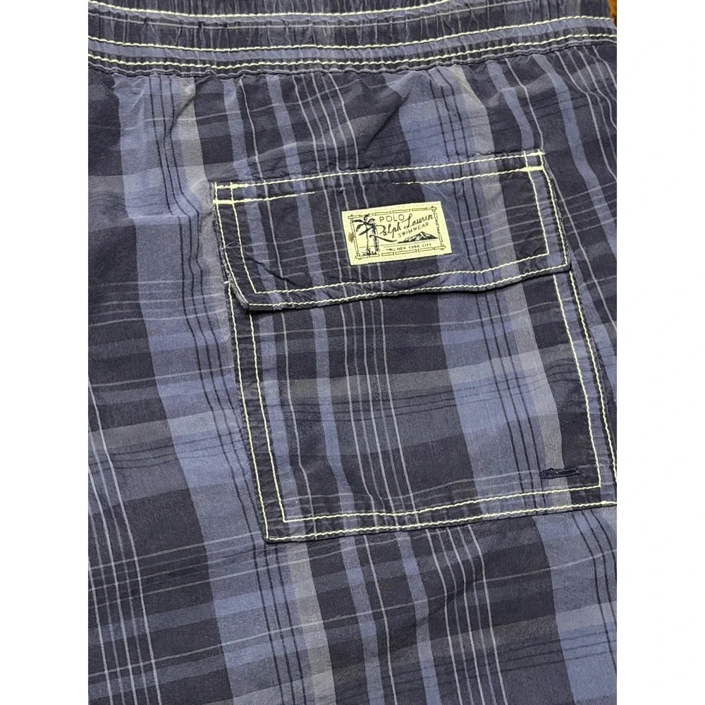 Polo Ralph Lauren Mens Blue Plaid Swim Trunks XXL Mesh‎ Lined Board Shorts