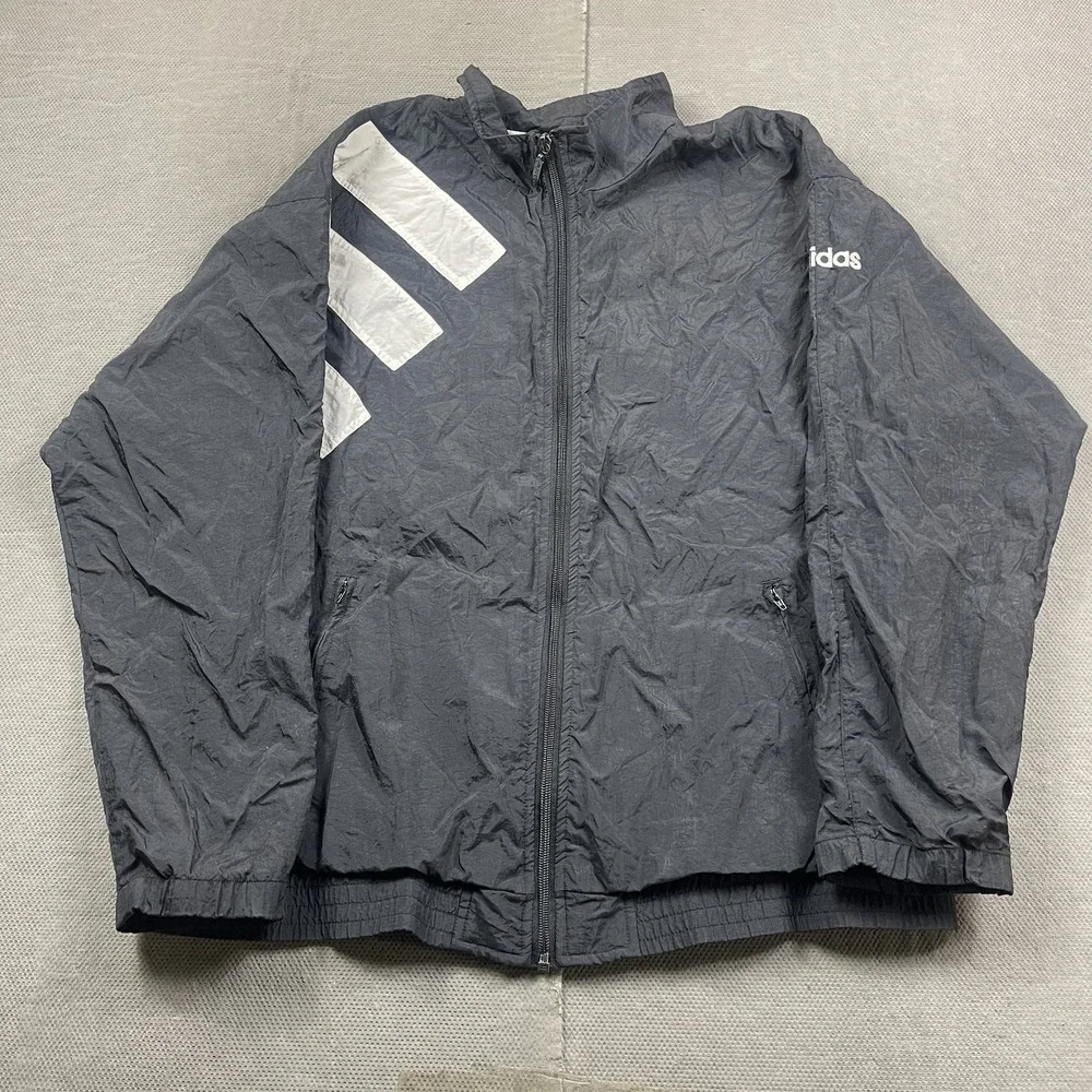 VTG Adidas Windbreaker‎ Jacket Mens Medium Retro Zip Up 90s Stripe Lined Black