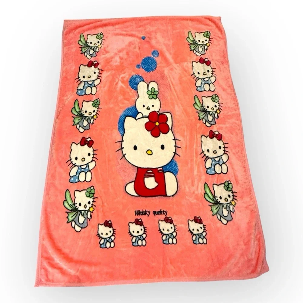 Hello Kitty Miffy Twin Plush Fleece Coverlet 86x58‎ Y2K Fairy Pink Misprint VTG