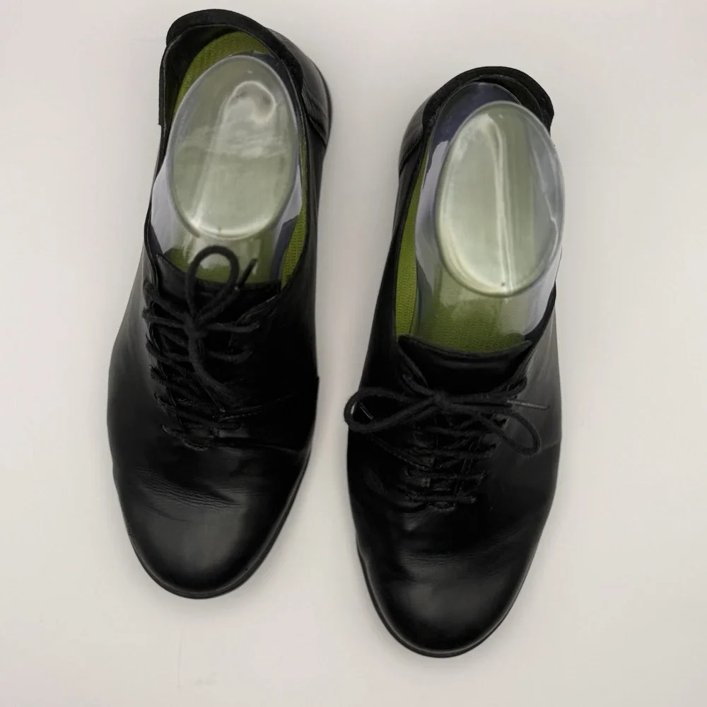 Mephisto Oxford Shoes Womens Black Leather Lace Up Comfort Flats Caoutchouc Sole