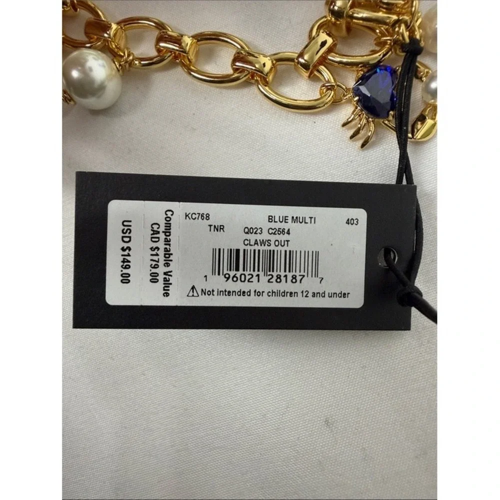 Kate‎ Spade claw out Gold Chain Bracelet with Blue Crystal & Pearl Charm