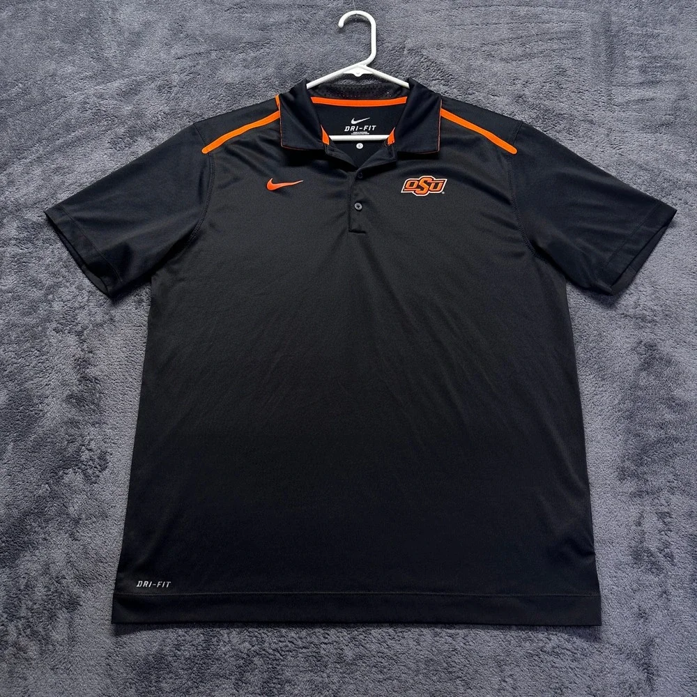 Nike Oklahoma State Cowboys Dri-FIT Polo Shirt Mens Large Black Orange OSU