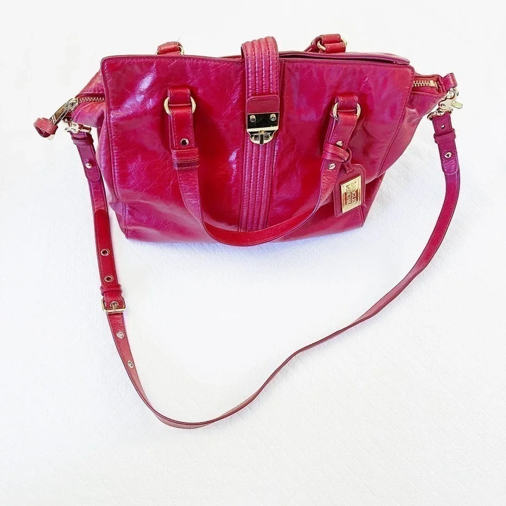 Badgley Mischka Red Leather Purse Crossbody Gold Hardware