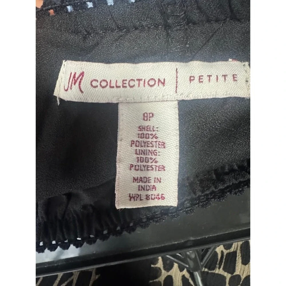 JM Collection Petite 8P Black Tan Animal Print A-Line Chiffon Lined Skirt 25in L