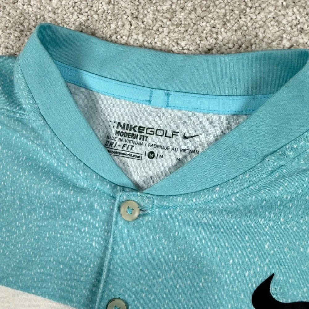 Nike Golf Polo Mens Medium Blue Dri-FIT Modern Fit Blade Collar‎ Stripe Shirt